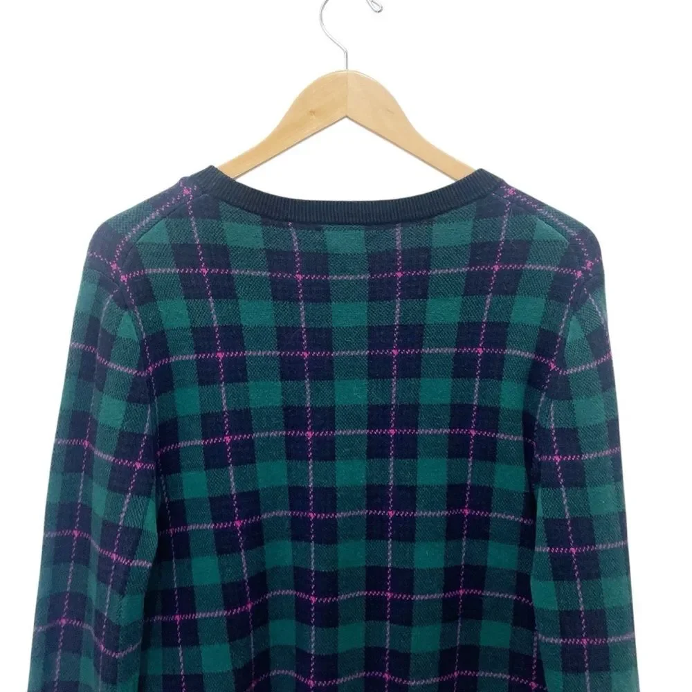 J. Crew Tartan Teddie Sweater Size Small Academic Green Plum Plaid Cotton Jumper